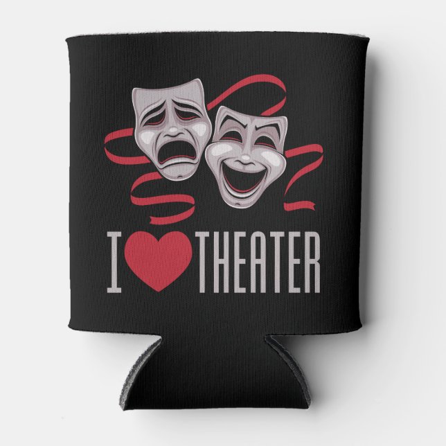Porta-lata Eu Amo Máscaras de Comédia e Tragédia do Teatro (Frente)