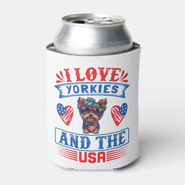 Porta-lata Eu amo Yorkies e os EUA 01 (Can Front)