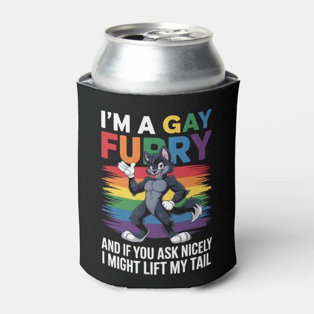 Porta-lata Eu sou um Gay Furry Rainbow Fox Wolf Pride Mês (Can Front)