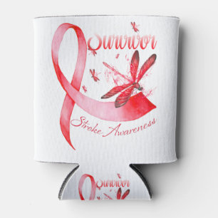 Porta-lata Eu sou um Survivor Dragonfly Red Ribbon Stroke