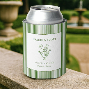Porta-lata Faixa Floral Verde Clássica de Casamento Personali