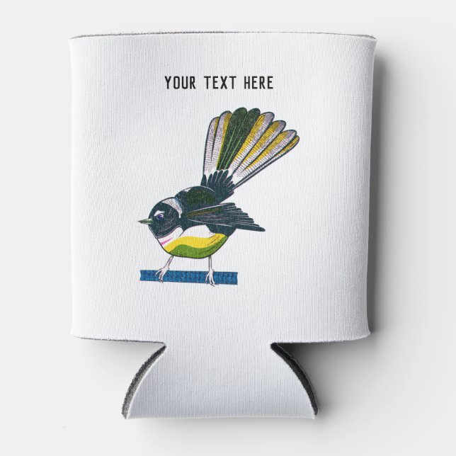 Porta-lata Fantail retro NZ bird impressão (Frente)