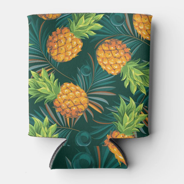 Porta-lata Fantasia tropical: Abacaxis e Palmas (Frente)