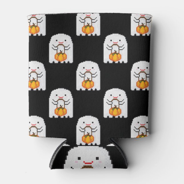Porta-lata Fantasma da arte em Pixel: Padrão de Halloween (Frente)
