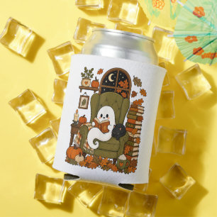 Porta-lata Fantasma Fofo Lendo Livro Gato Preto Outono Abóbor