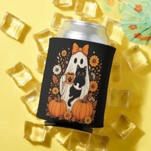 Porta-lata Fantasma Groovy do Halloween Segurando Gato Preto