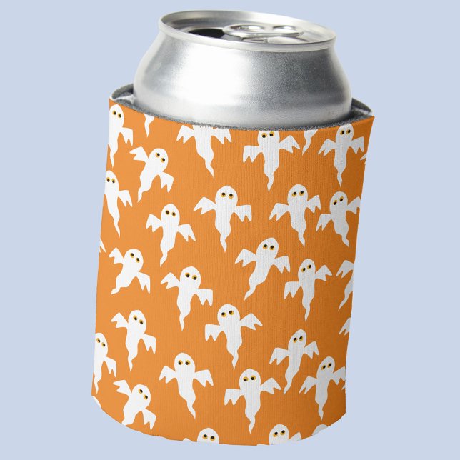 Porta-lata Fantasma Halloween Laranja e Branco (Orange ghosts fun Halloween can cooler)