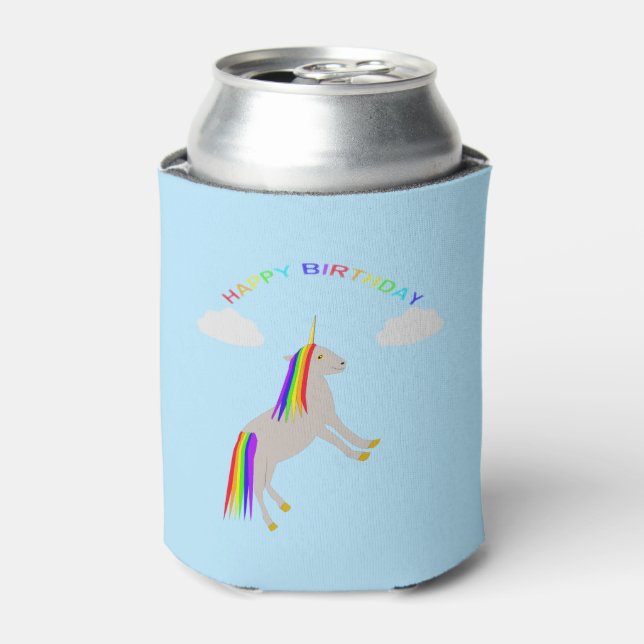 Porta-lata Fantasy Birthday Unicorn Rainbow and Clouds (Can Front)