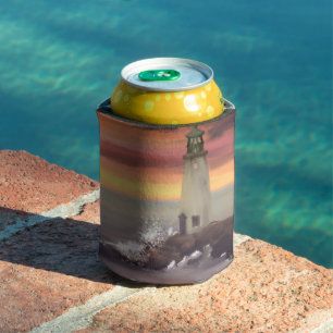 Porta-lata Farol Costeiro Com Céu Rosa e Laranja