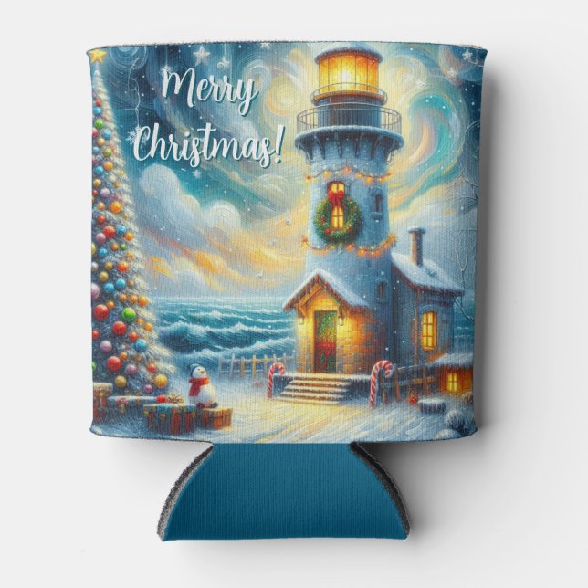 Porta-lata Farol de Árvore de Natal Azul Costeiro Náutico (Frente)