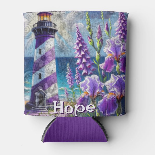 Porta-lata Farol Roxo com Foxglove & Iris Personalizado (Frente)