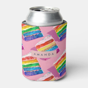 Porta-lata Fatia de Bolo Colorido Personalizado de Arco-íris