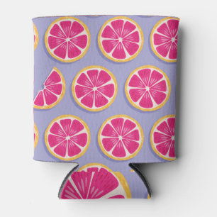 Porta-lata Fatias de toranja, padrão roxo vibrante.