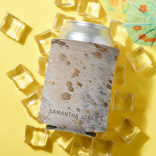 Porta-lata Faux Leather Dourada Cowhide Hen Party Personaliza (Verão in situ)