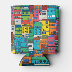 Porta-lata favela urbana brasileira: fundo colorido.