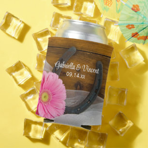 Porta-lata Favor cor-de-rosa do casamento do país da