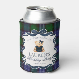 Porta-lata Favor de Aniversário Urso Laço Coquete Préppy Xadr