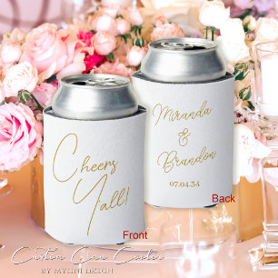 Porta-lata Favor de Casamento Branco Dourado Personalizado