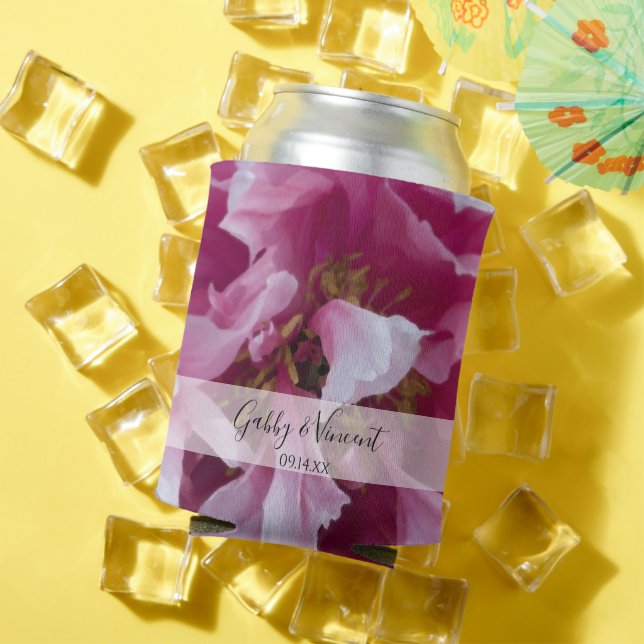 Porta-lata Favor de Casamento de Flor de Pequim Rosa (Verão in situ)