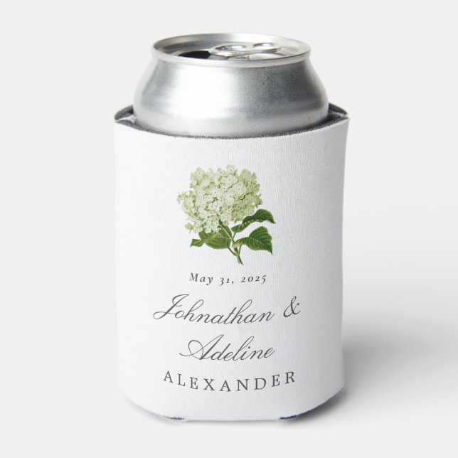 Porta-lata Favor de Casamento de Hydrangea Branca e Verde (Can Front)