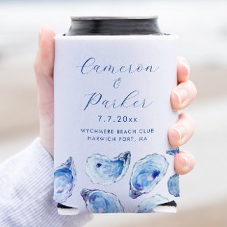 Porta-lata Favor de Casamento de Oyster Blue Watercolor