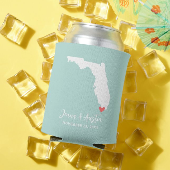 Porta-lata Favor de casamento em branco e menta da Flórida (Verão in situ)