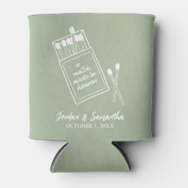 Porta-lata Favor de Casamento Verde Sage Casal Feito no Céu