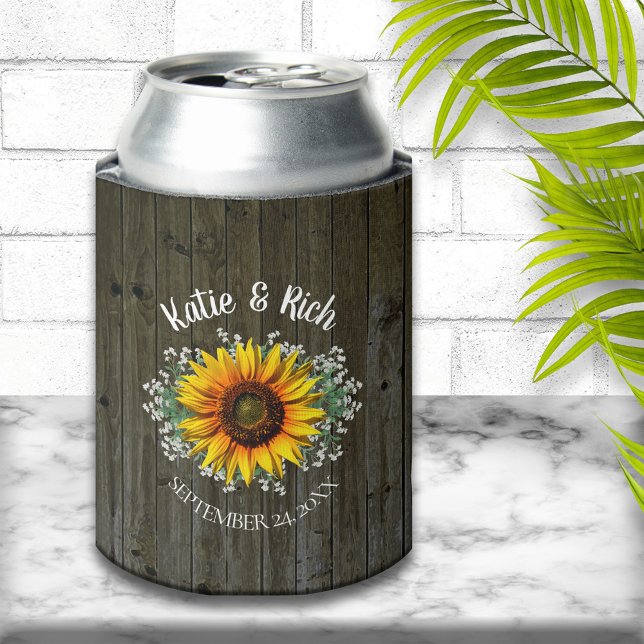 Porta-lata Favor Rustic Country Sunflower Wedor (Criador carregado)