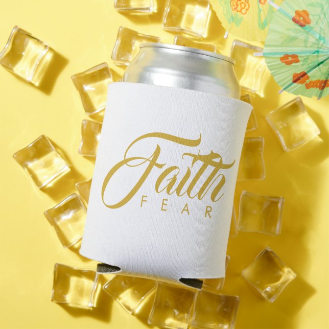 Porta-lata Fé sobre o medo Dourado e branco (Verão in situ)