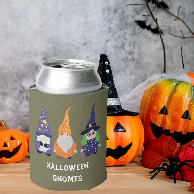 Porta-lata Feiticeiro Pumpkin Bruxo Halloween Gnomos (Wizard Pumpkin Witch Halloween Gnomes Can Cooler)