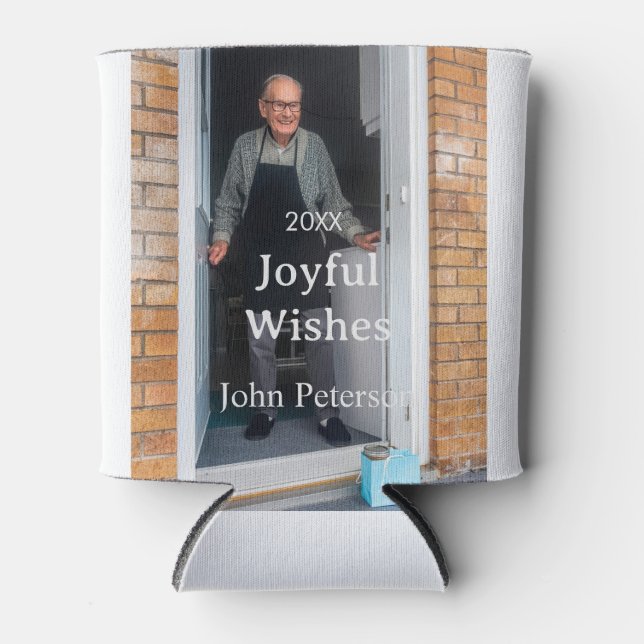 Porta-lata Felicidades adicionam nome foto homem feriado ano  (Frente)