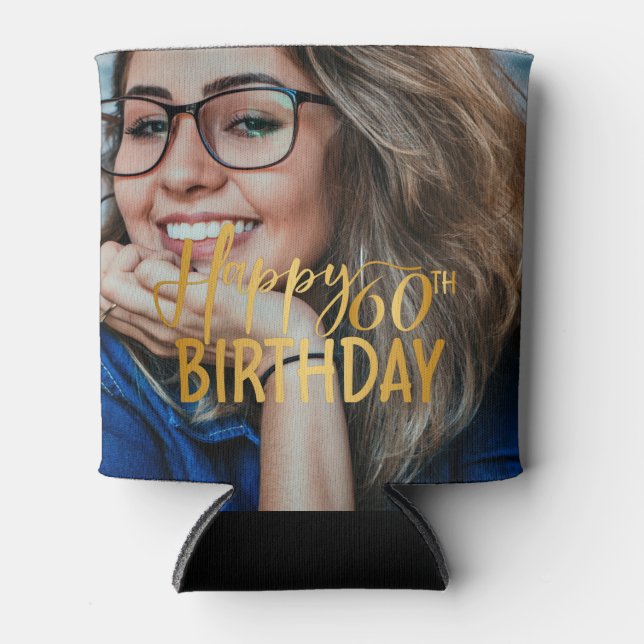 Porta-lata Feliz 60º aniversário - Script Personalizado Foto (Frente)