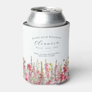 Porta-lata Feliz Aniversário 40º Flor de Nascimento de Agosto