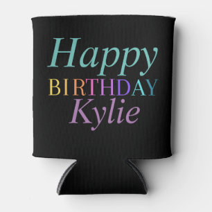 Porta-lata Feliz Aniversário Colorido Texto para Mulheres