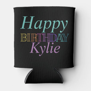 Porta-lata Feliz Aniversário Colorido Texto para Mulheres