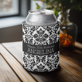 Porta-lata Feliz aniversário com Trendy Black e White Damask