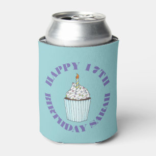 Porta-lata Feliz aniversário Cupcake Azul Glacé aspersor