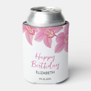 Porta-lata Feliz Aniversário da Flor Rosa Tropical