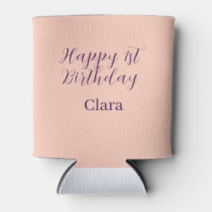 Porta-lata Feliz aniversário de 1 ano laranja roxo boho retrô