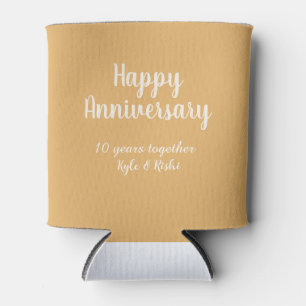 Porta-lata Feliz aniversário dourado branco 10 anos nome data