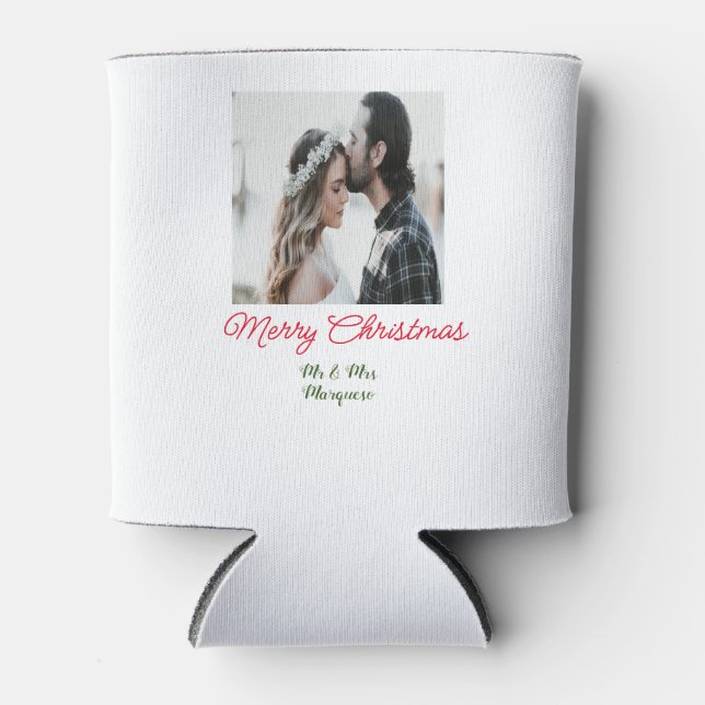 Porta-lata Feliz casal de Natal - adicione nome feliz holida (Frente)