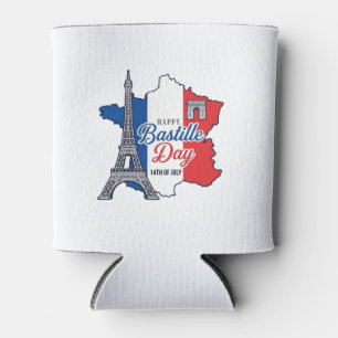 Porta-lata Feliz Dia da Bastilha França Mapa Torre Eiffel Vec