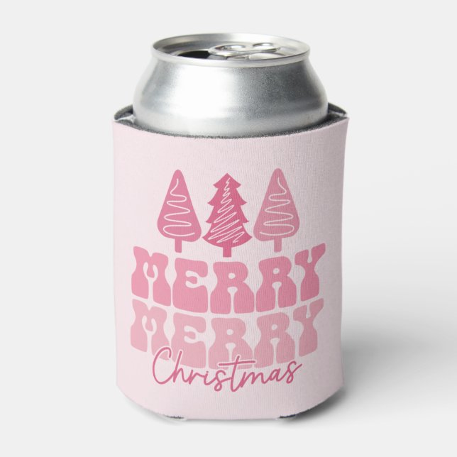 Porta-lata Feliz Feliz Natal - Design de Férias Rosa (Can Front)