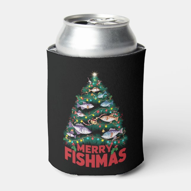 Porta-lata Feliz Fishmas Árvores de Natal Luzes de Natal Pesc (Can Front)