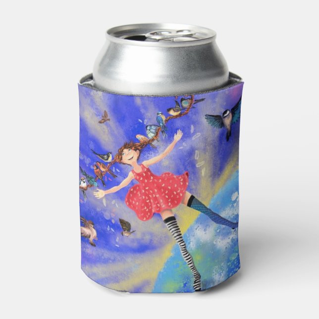 Porta-lata Feliz Garota com Pássaros - Feliz (Can Front)
