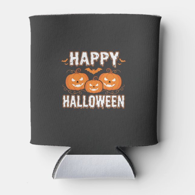 Porta-lata Feliz Halloween Abóbora Morcego Vetor (Frente)