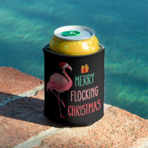 Porta-lata Feliz Natal Divertido Flamingo Festa Alegre