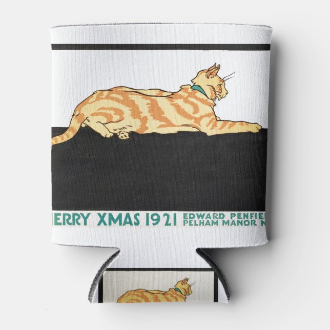 Porta-lata Feliz Natal e Gato de Edward Penfield. (Frente)