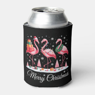 Porta-lata Feliz Natal Flamingo Luz Chapéu do Papai Noel Xmas