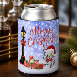 Porta-lata Feliz Natal | Gato Engraçado de Chapéu de Papai No